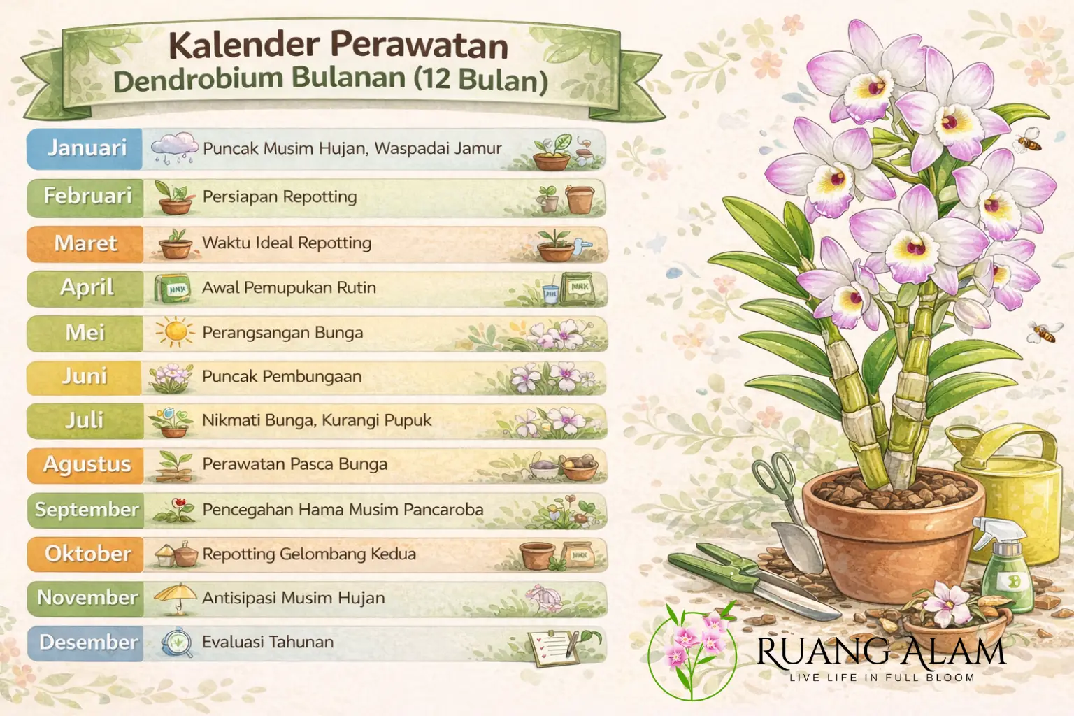 Kalender Perawatan Dendrobium Bulanan
